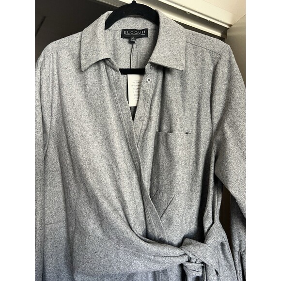 NWT Eloquii Wrap Waist Shirtdress Gray Size 16 Belted Button Front Midi - Picture 5 of 16